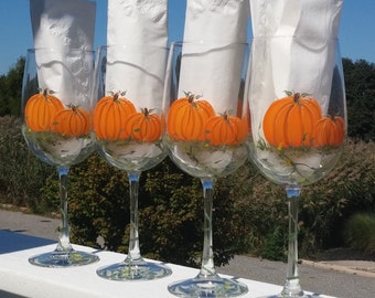 Pumpkin Harvest hand painted wine glasses