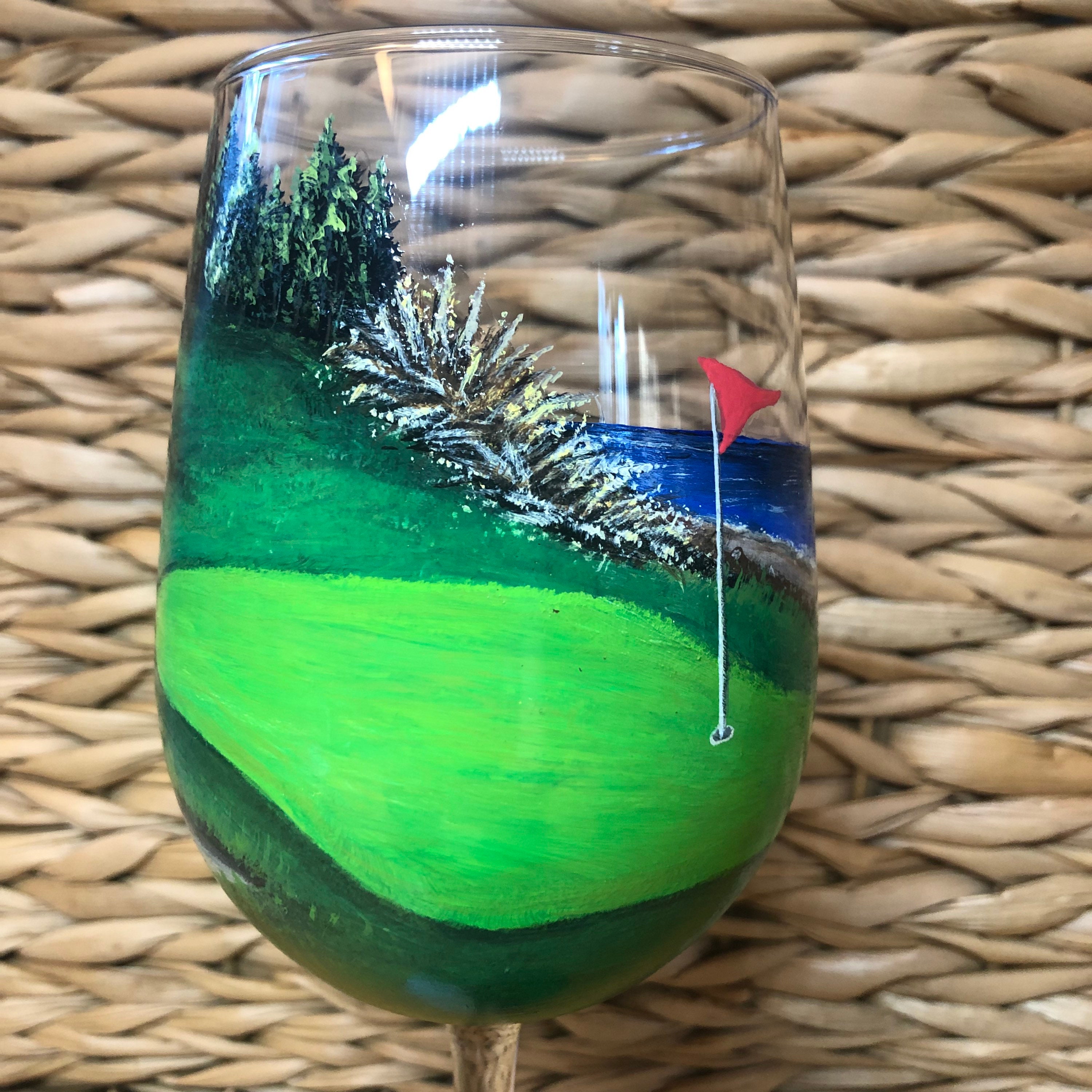 Golf Themed Hand Painted Wine Glass. - Etsy