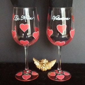 Valentine Heart hand painted wine glasses