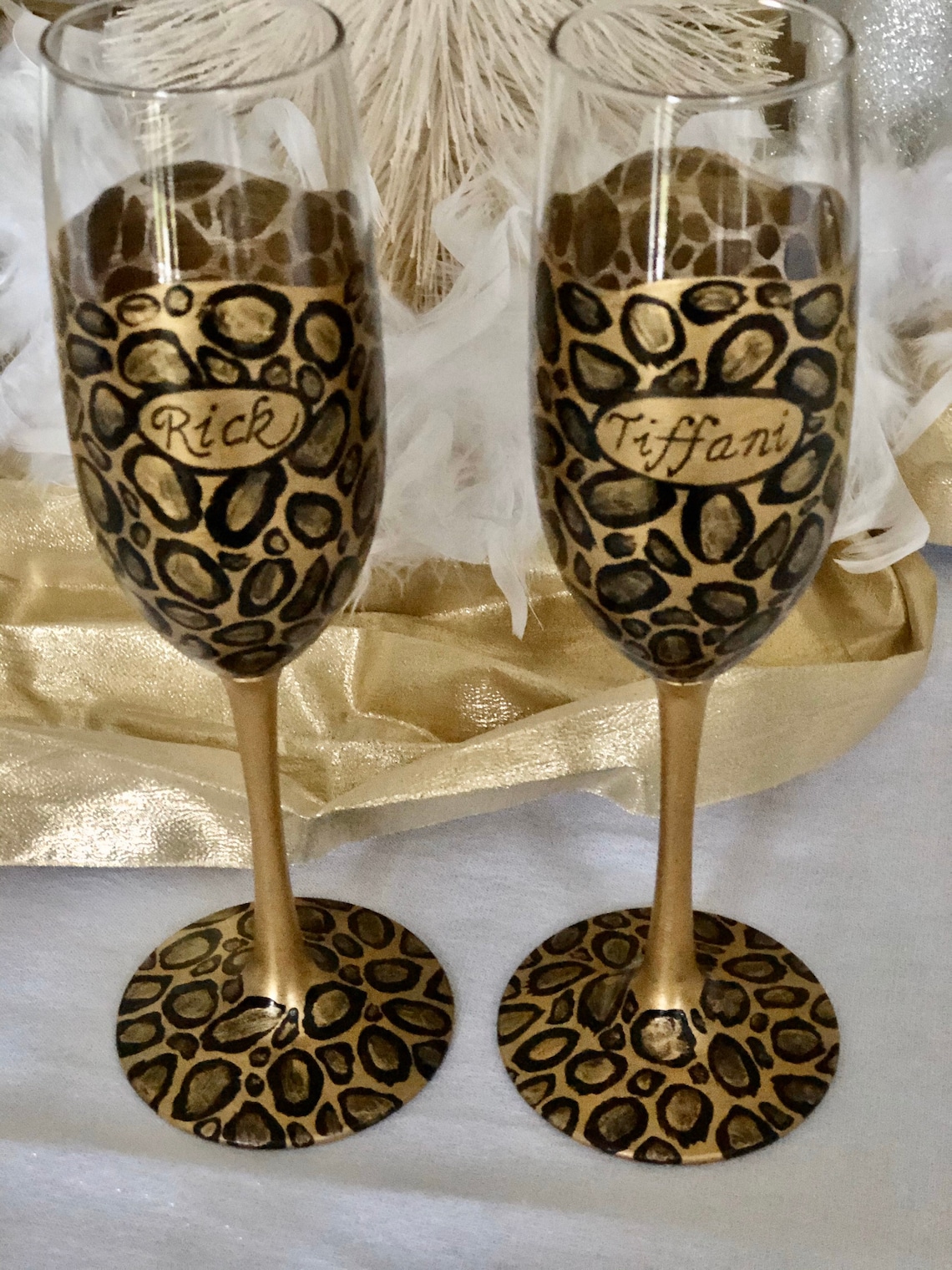 Leopard Hand Painted Wine Glasses Etsy