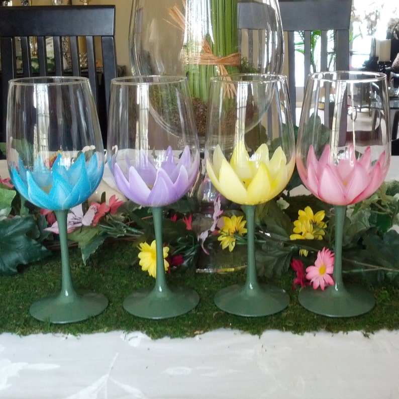 Spring Tulip hand painted wine glasses Etsy