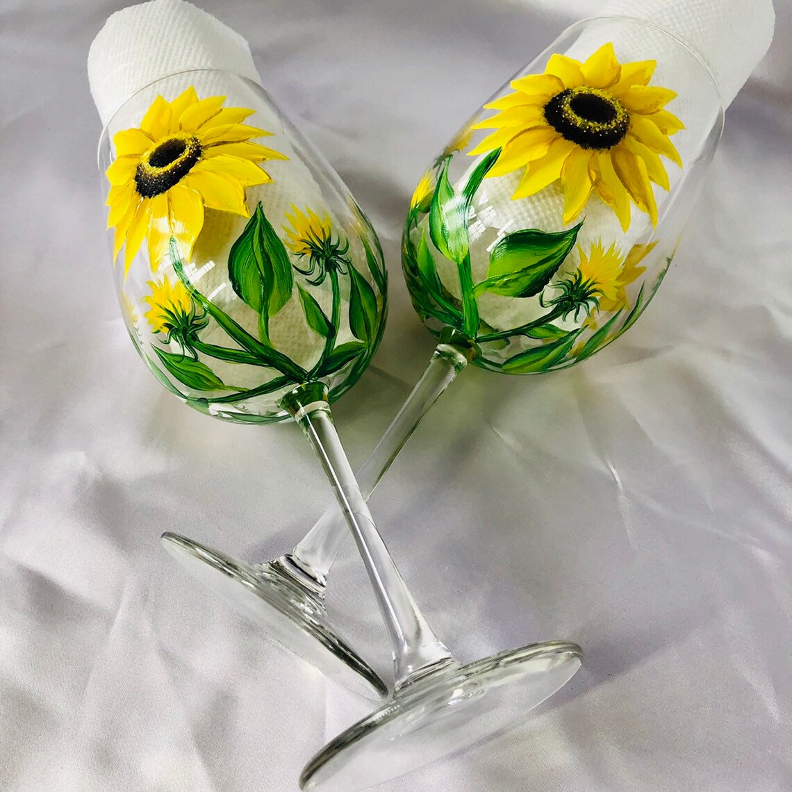 Sunflower Hand Painted Wine Glasses Etsy