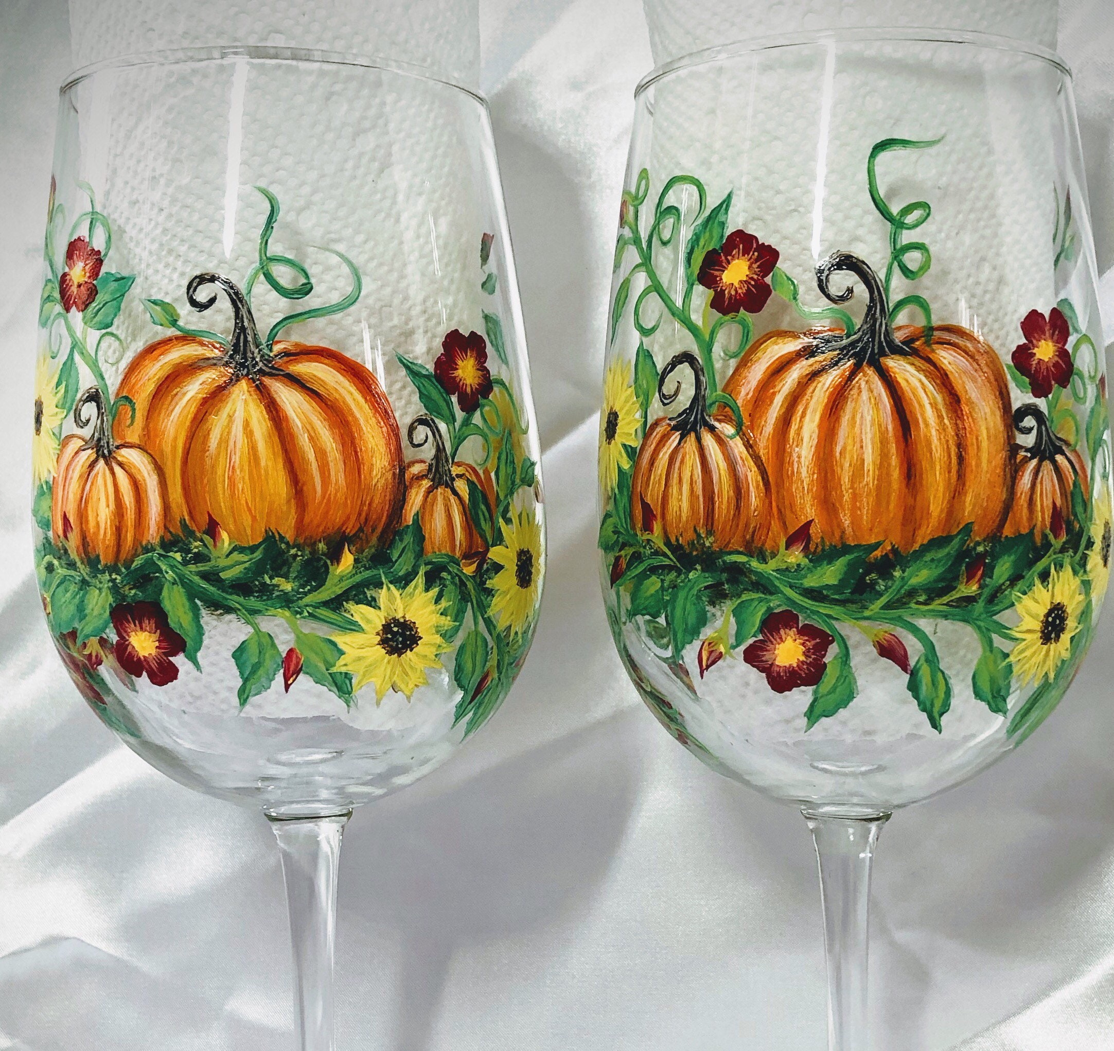 Fall Pumpkin Harvest Hand Painted Wine Glasses - Etsy