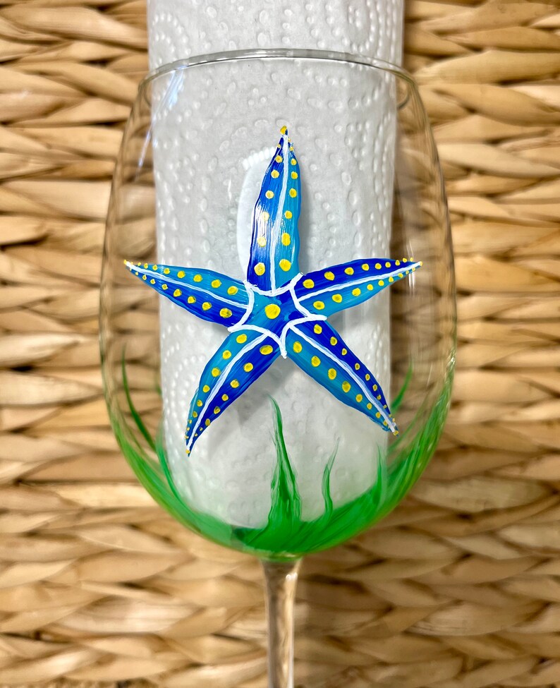 Fish and starfish hand painted wine glasses image 5