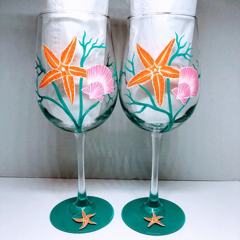 Seashell Chic hand painted wine glasses Etsy