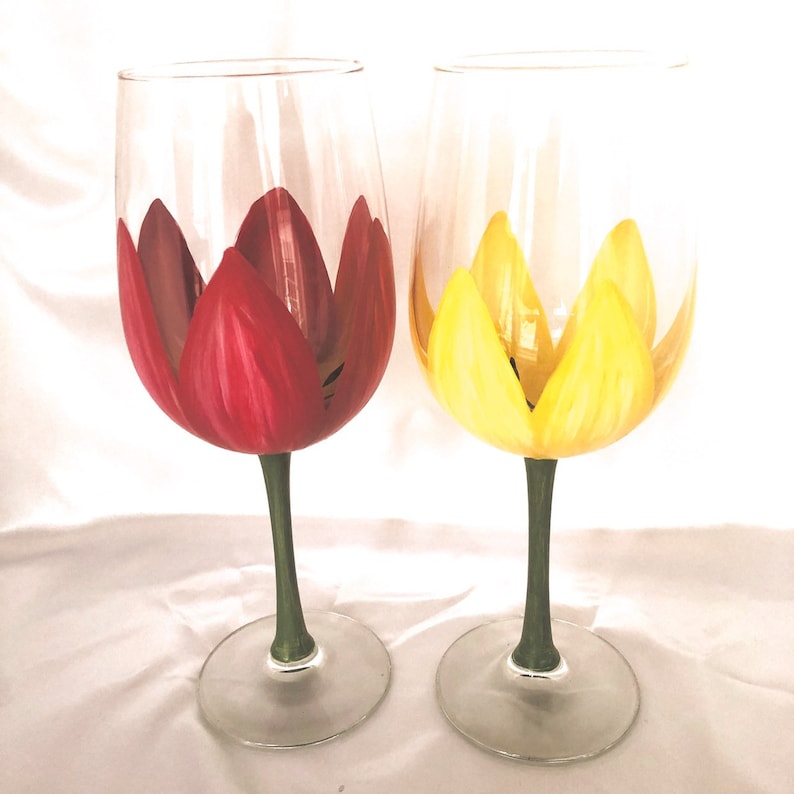 Spring Tulip Hand Painted Wine Glasses Etsy