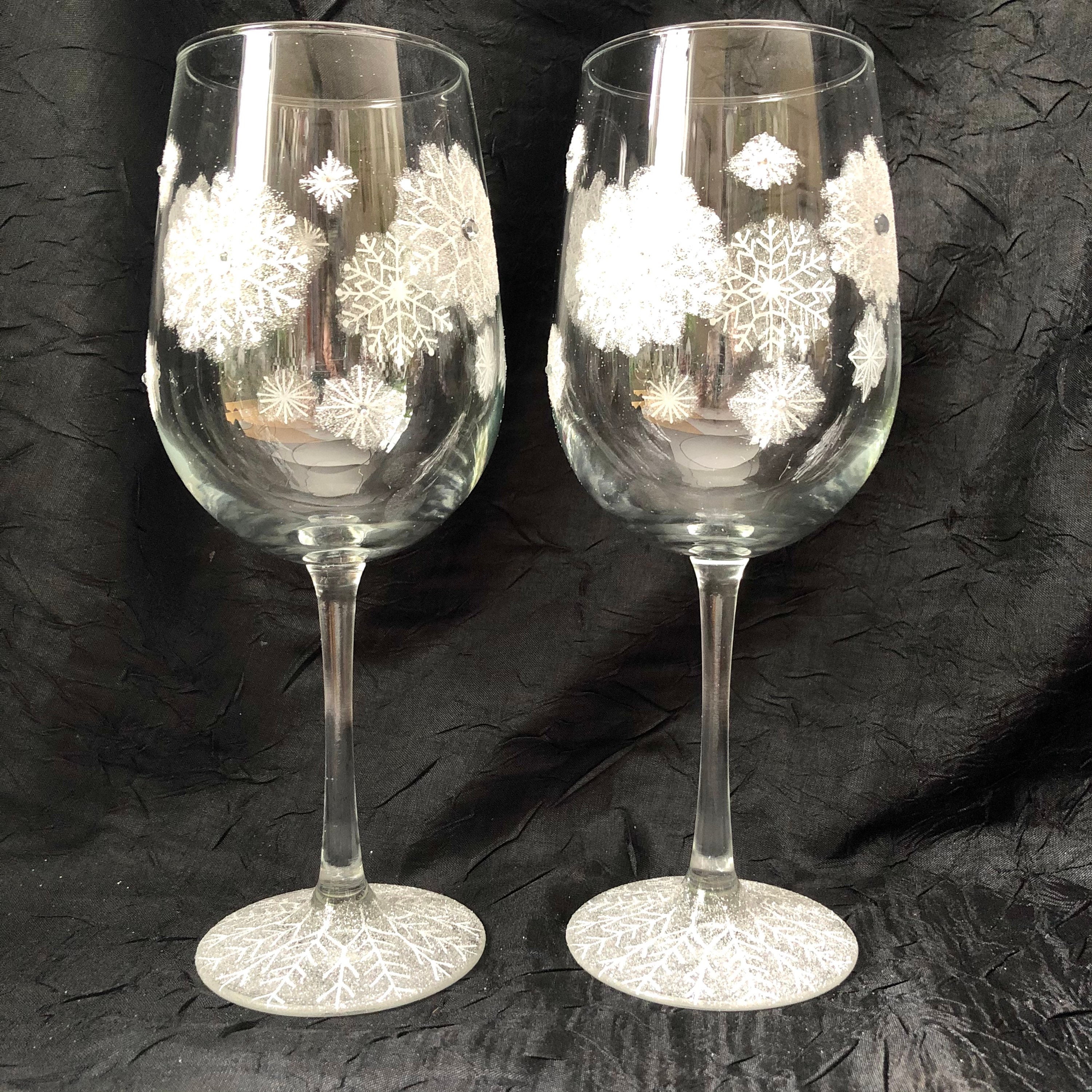 Snowflake Hand Painted Wine Glasses | Etsy