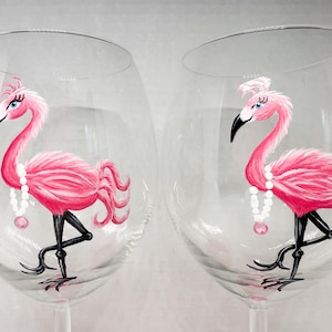 Girly Flamingo hand painted wine glasses