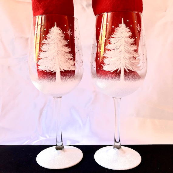 Christmas Tree Hand Painted Wine Glasses - Etsy