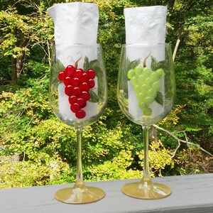 Wine grapes themed hand painted wine glasses