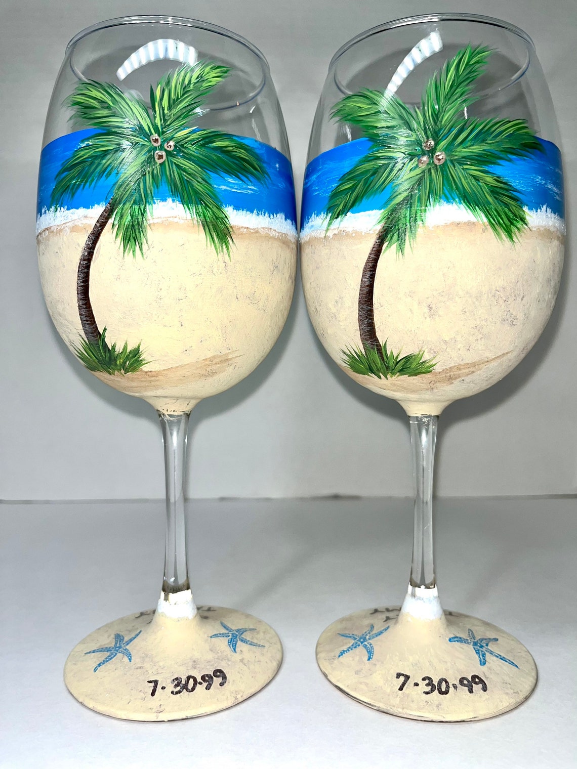 Beach Scene Hand Painted Wine Glasses Etsy
