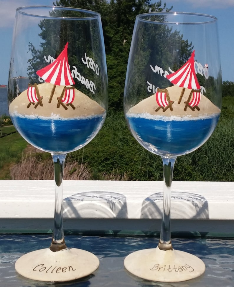 Beach Scene Hand Painted Wine Glasses Etsy
