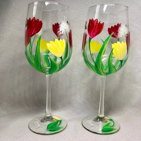 Beautiful Hand Painted Wine Glass Inspired By Springtime