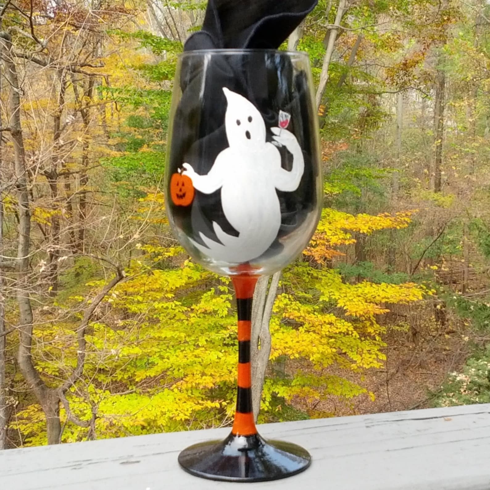Ghost Halloween Hand Painted Wine Glass. Etsy