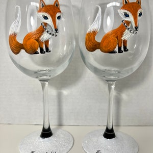 Foxy Lady fox hand painted wine glasses