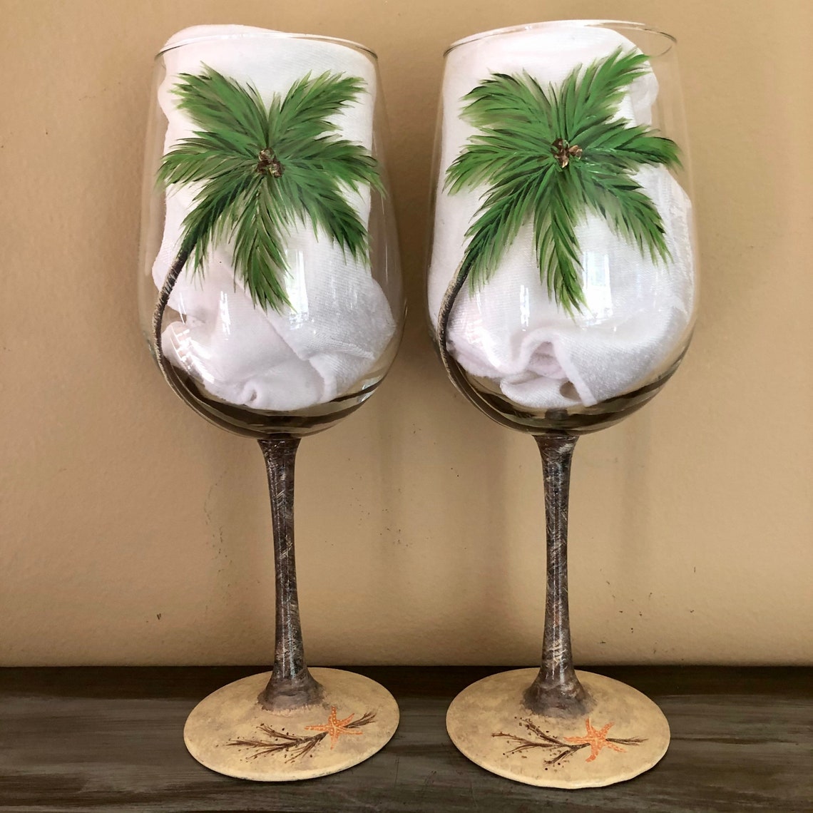 Palm Tree Hand Painted Wine Glasses Etsy
