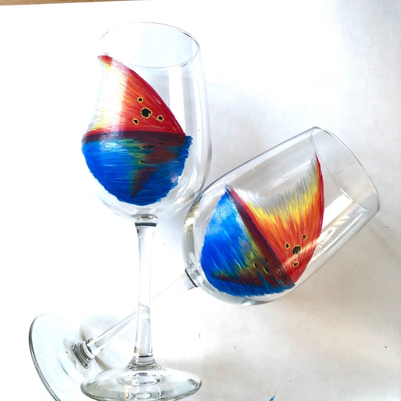 Red Tail fish tail hand painted wine glasses image 3