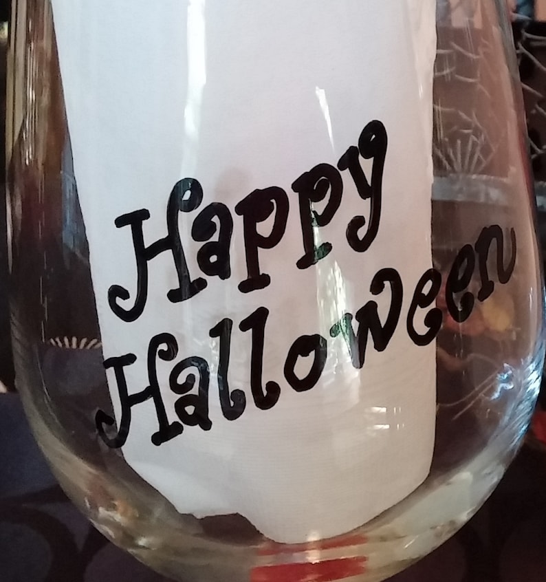 Pumpkin Party Halloween hand painted wine glasses. image 5