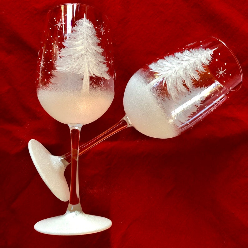 Christmas Tree Hand Painted Wine Glasses Etsy