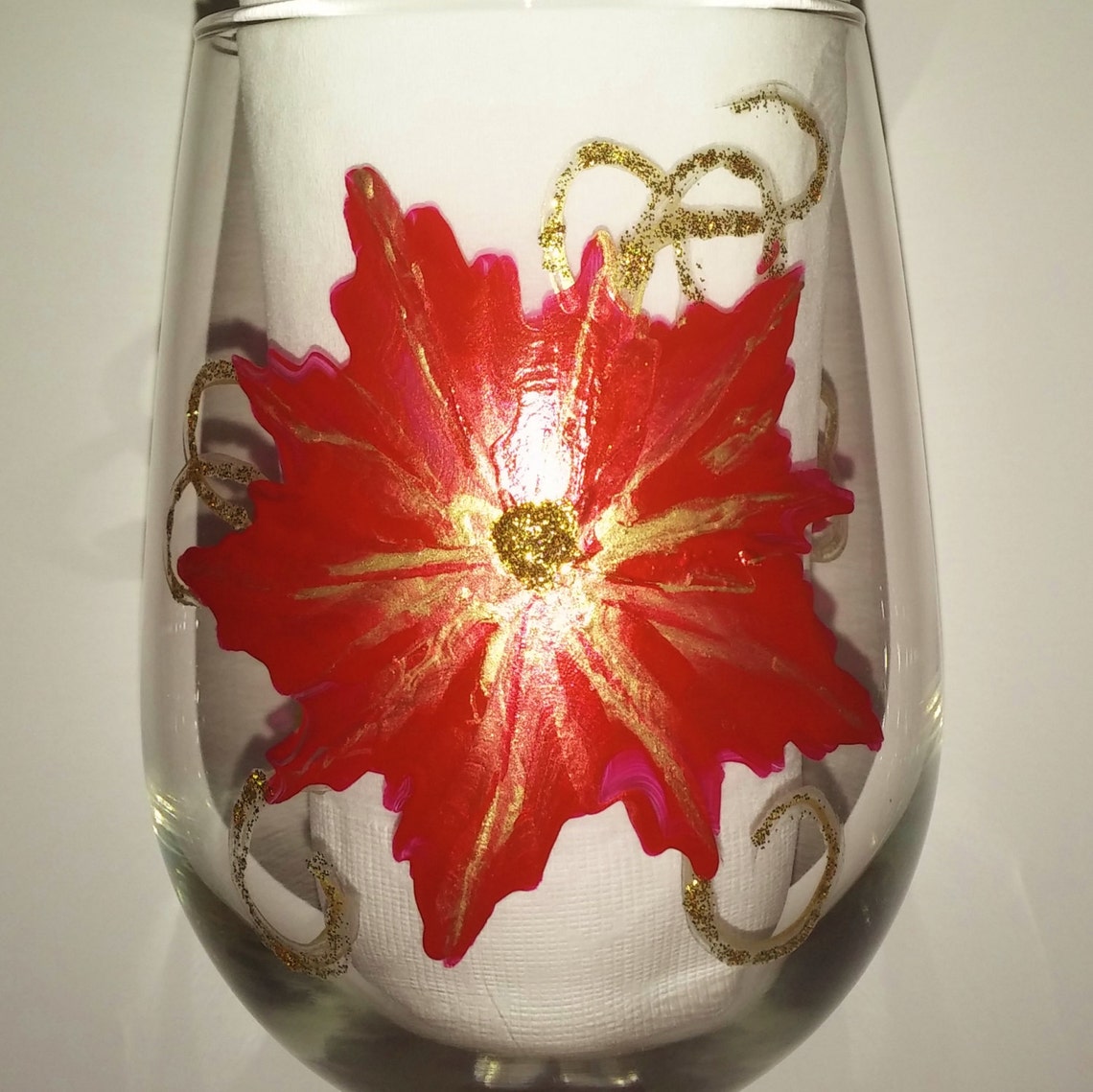 Poinsettia hand painted wine glasses Etsy