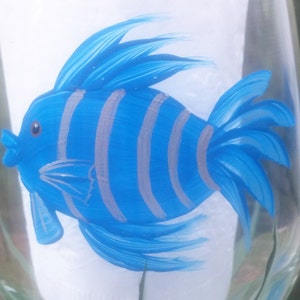 Blue Fish hand painted wine glasses. image 4