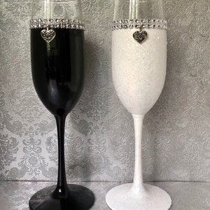 Bride and Groom Wedding hand painted champagne flutes
