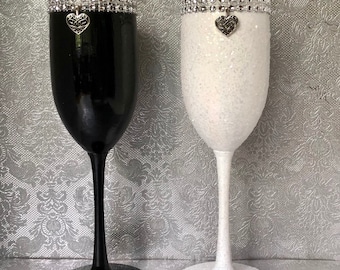 Bride and Groom Wedding hand painted champagne flutes