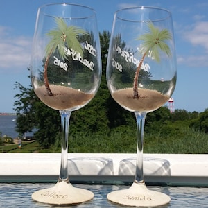 Palm tree hand painted wine glasses