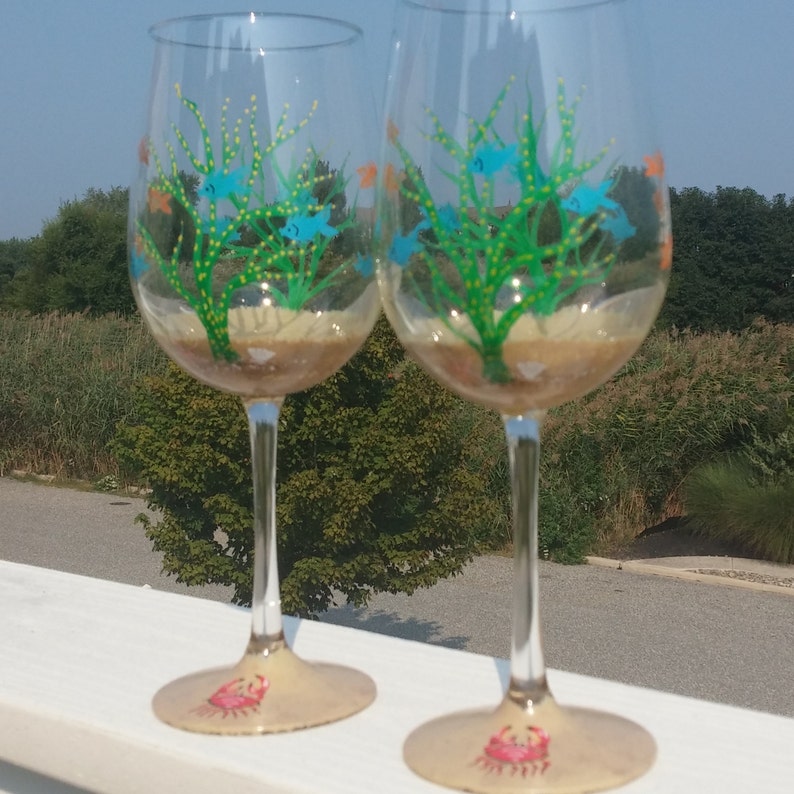 Fish Bowl Hand Painted Wine Glasses. Etsy