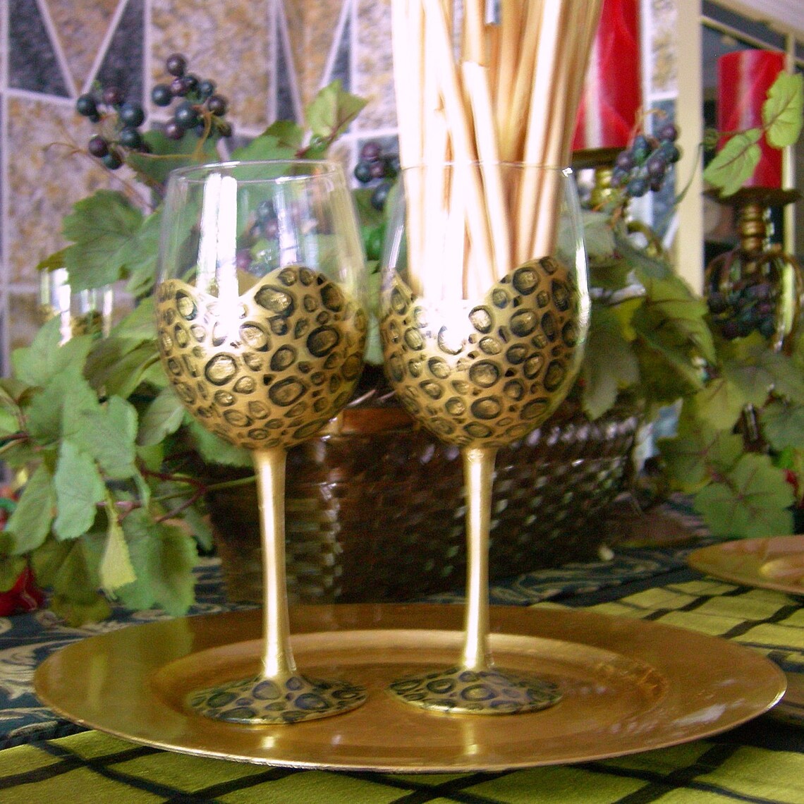 Leopard Hand Painted Wine Glasses Etsy