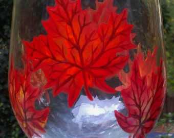 Fall leaves hand painted wine glasses.