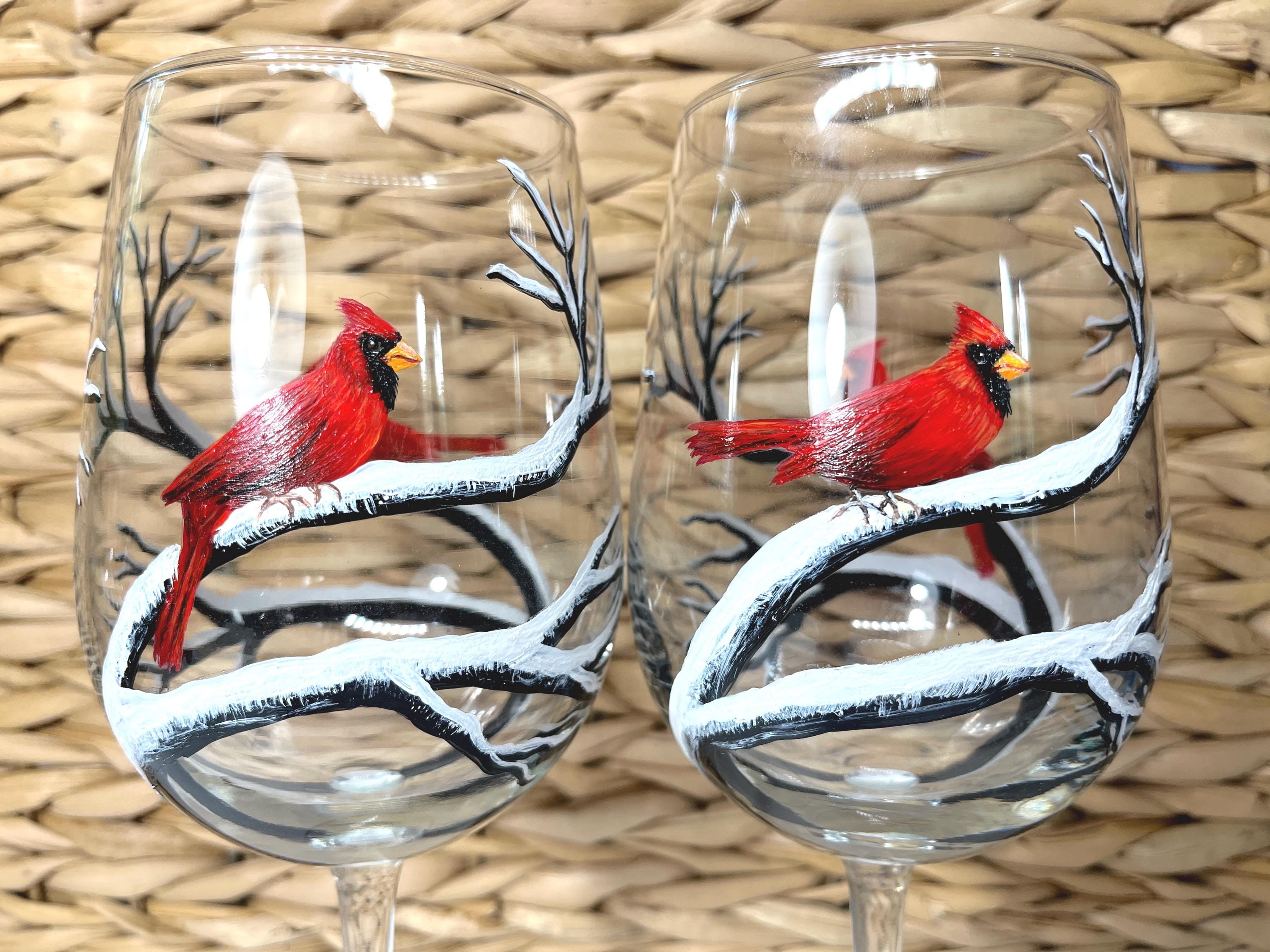 Cardinal Hand Painted Wine Glasses - Etsy