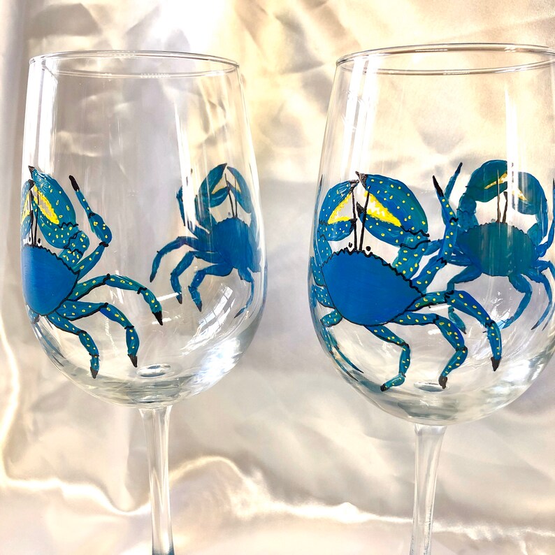 Crab Hand Painted Wine Glasses. Etsy