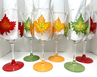 Fall leaf hand painted wine glasses.