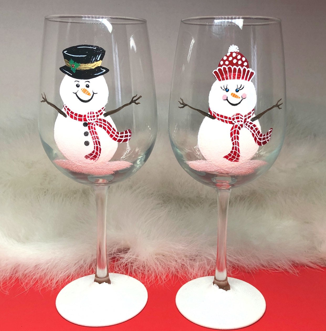 Snowman painted cheap wine glasses