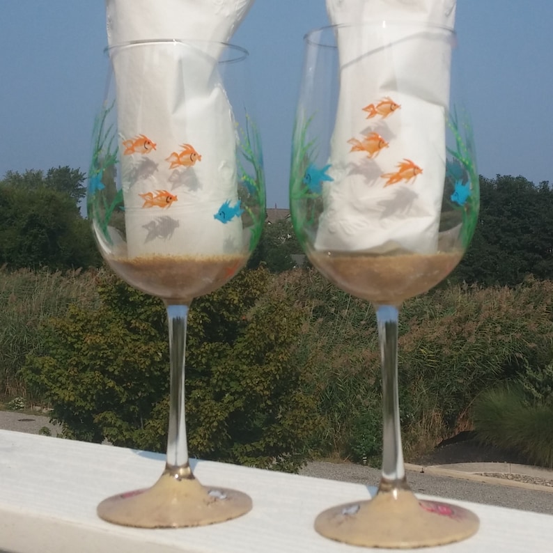 Fish Bowl Hand Painted Wine Glasses. Etsy