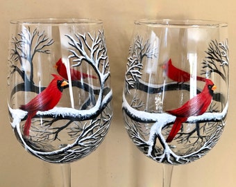 Cardinal hand painted wine glasses