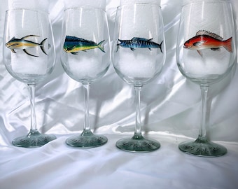 Sport fish hand painted wine glasses