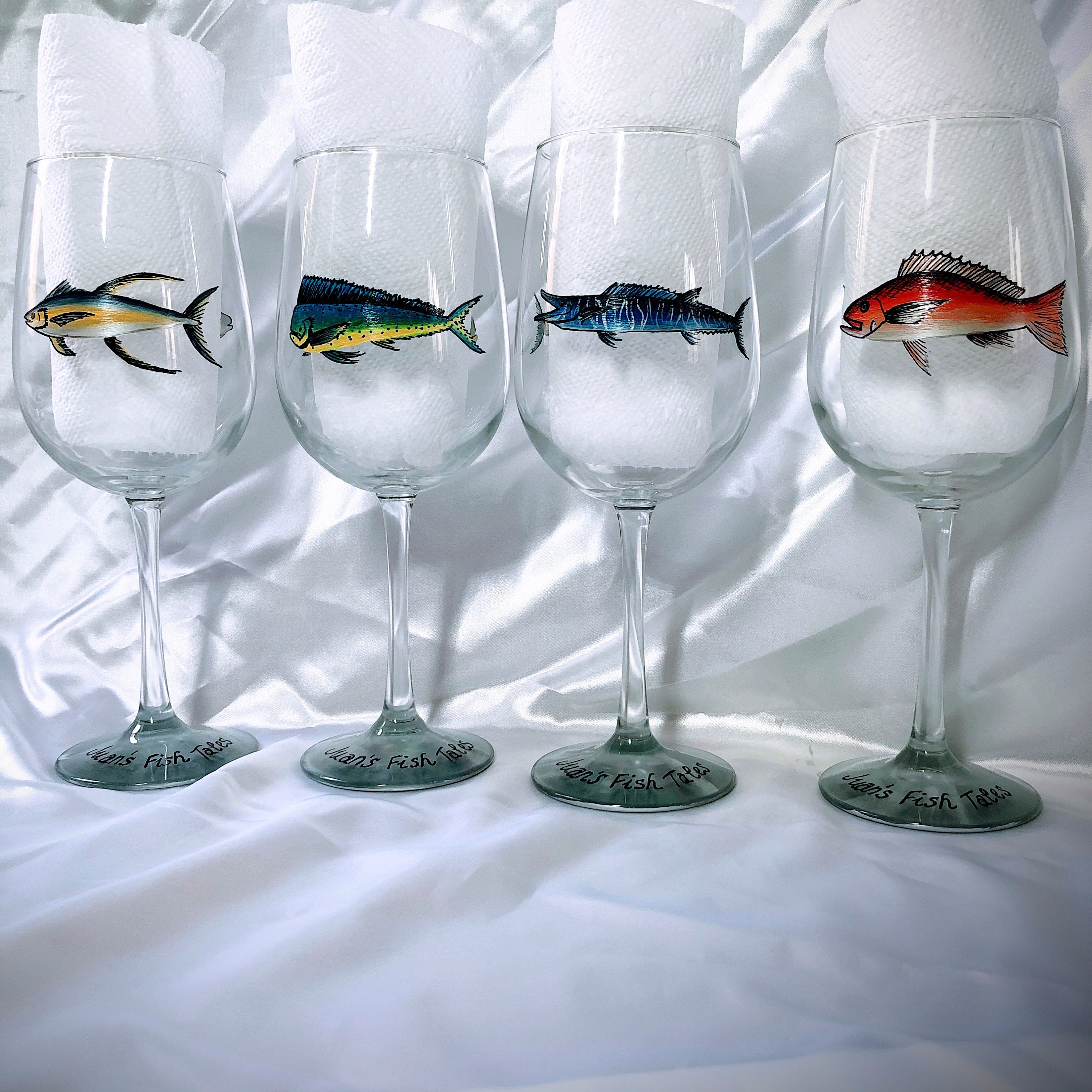 Sport Fish Hand Painted Wine Glasses - Etsy