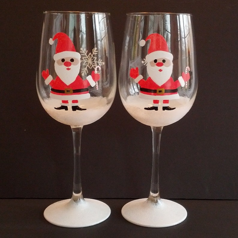 Santa Hand Painted Wine Glasses Etsy