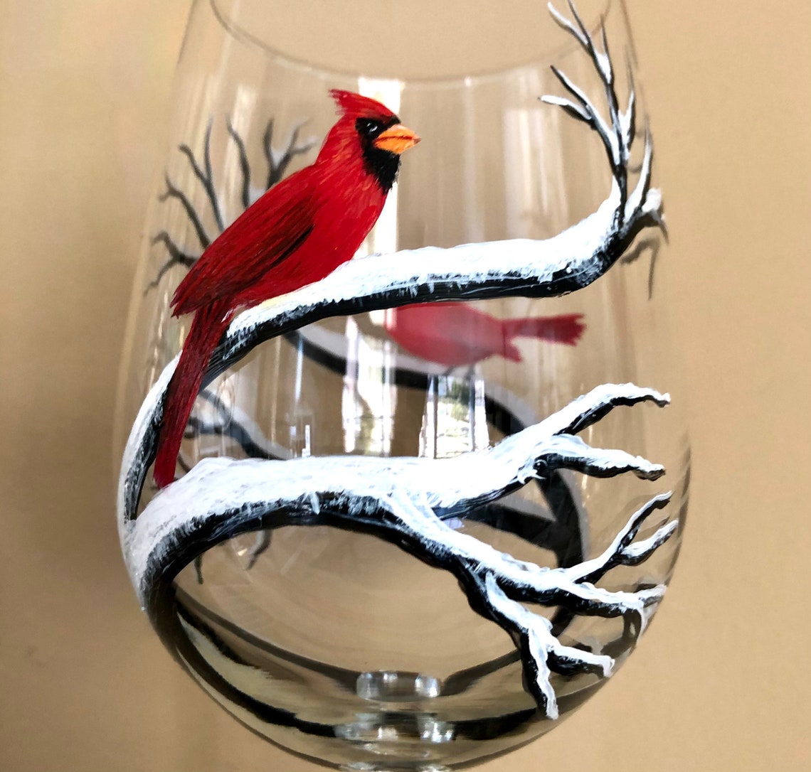 Cardinal Hand Painted Wine Glasses | Etsy