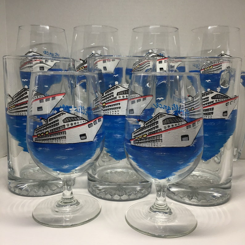 Cruise ship hand painted wine glasses Etsy