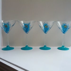 Peacock party hand painted martini glasses