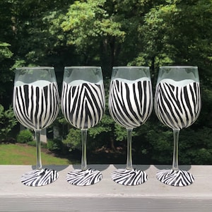 Zebra hand painted wine glasses
