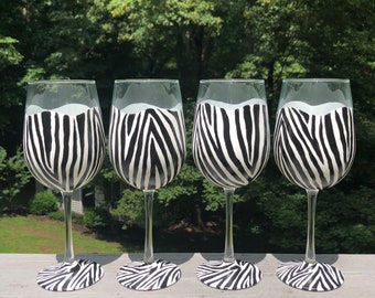 Zebra hand painted wine glasses