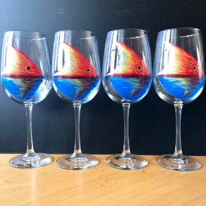 Red Tail fish tail hand painted wine glasses image 2