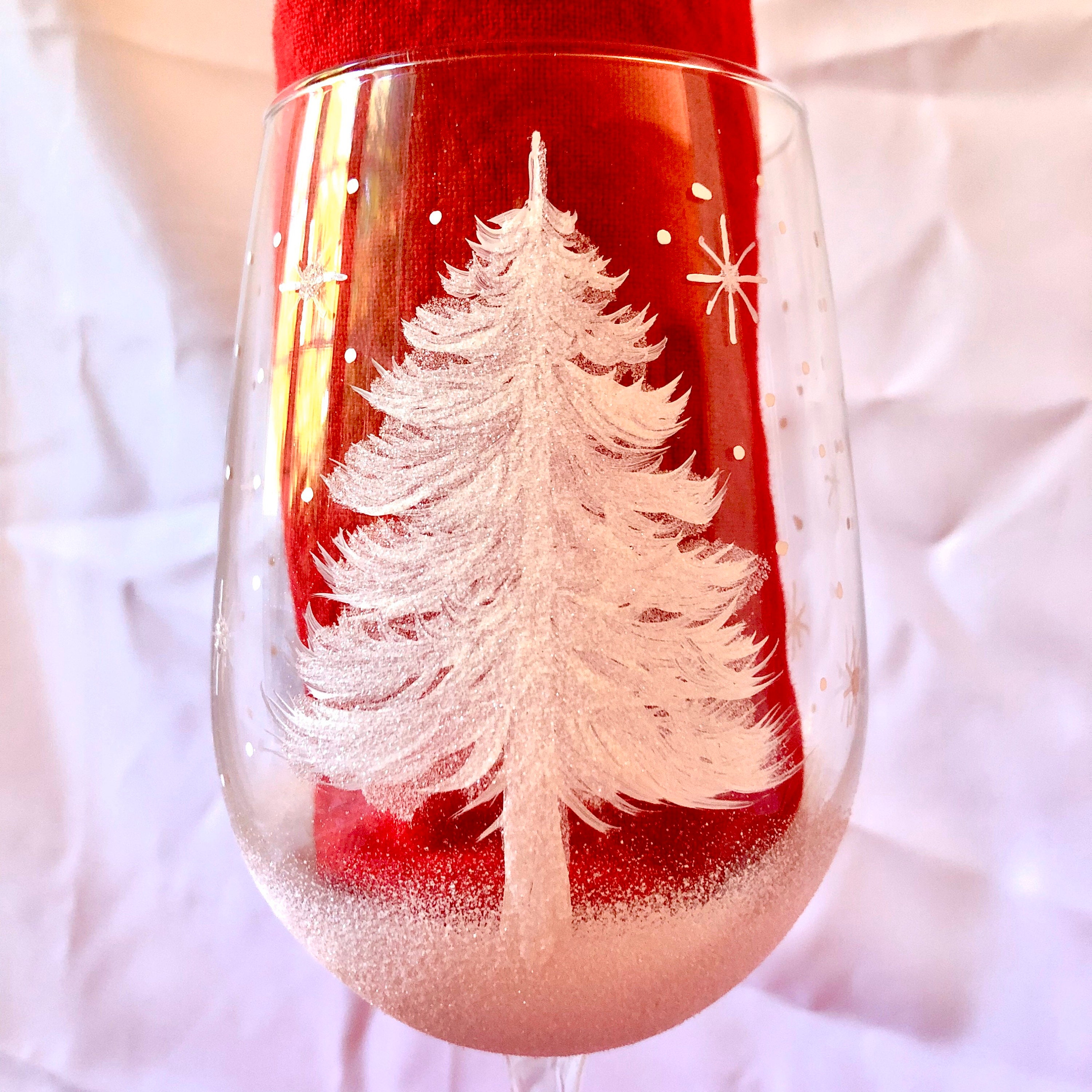 Christmas tree hand painted wine glasses Etsy