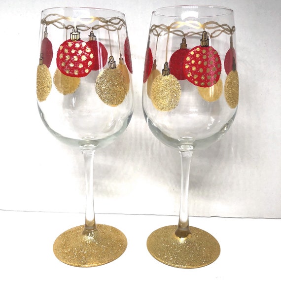 Christmas Hand Painted Wine Glasses Etsy
