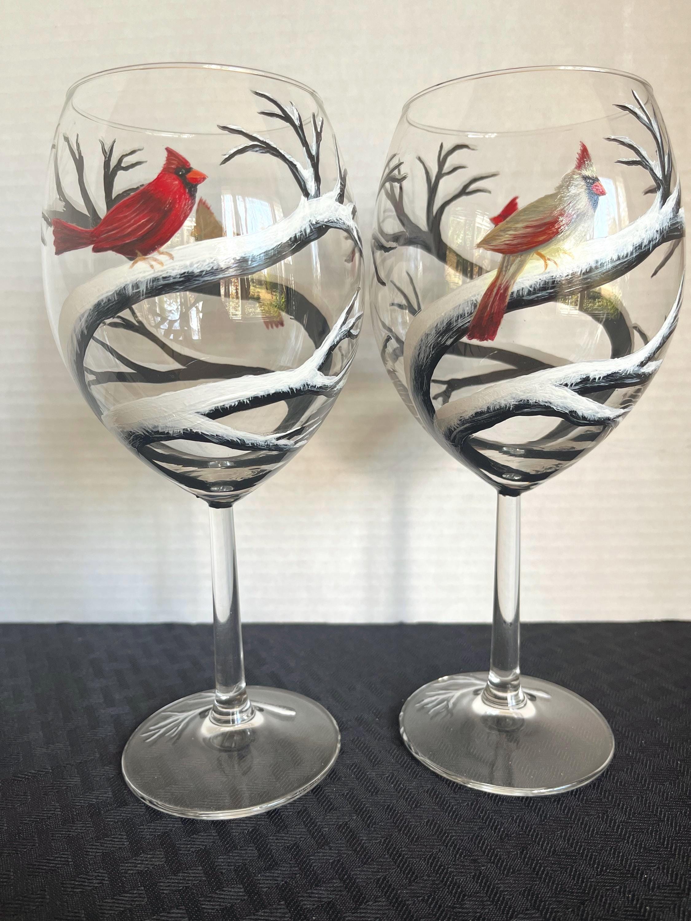 Cardinal Hand Painted Wine Glasses - Etsy