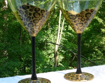 Leopard hand painted martini glasses